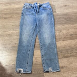 High-Rise Straight Leg Denim Jeans in Light Blue